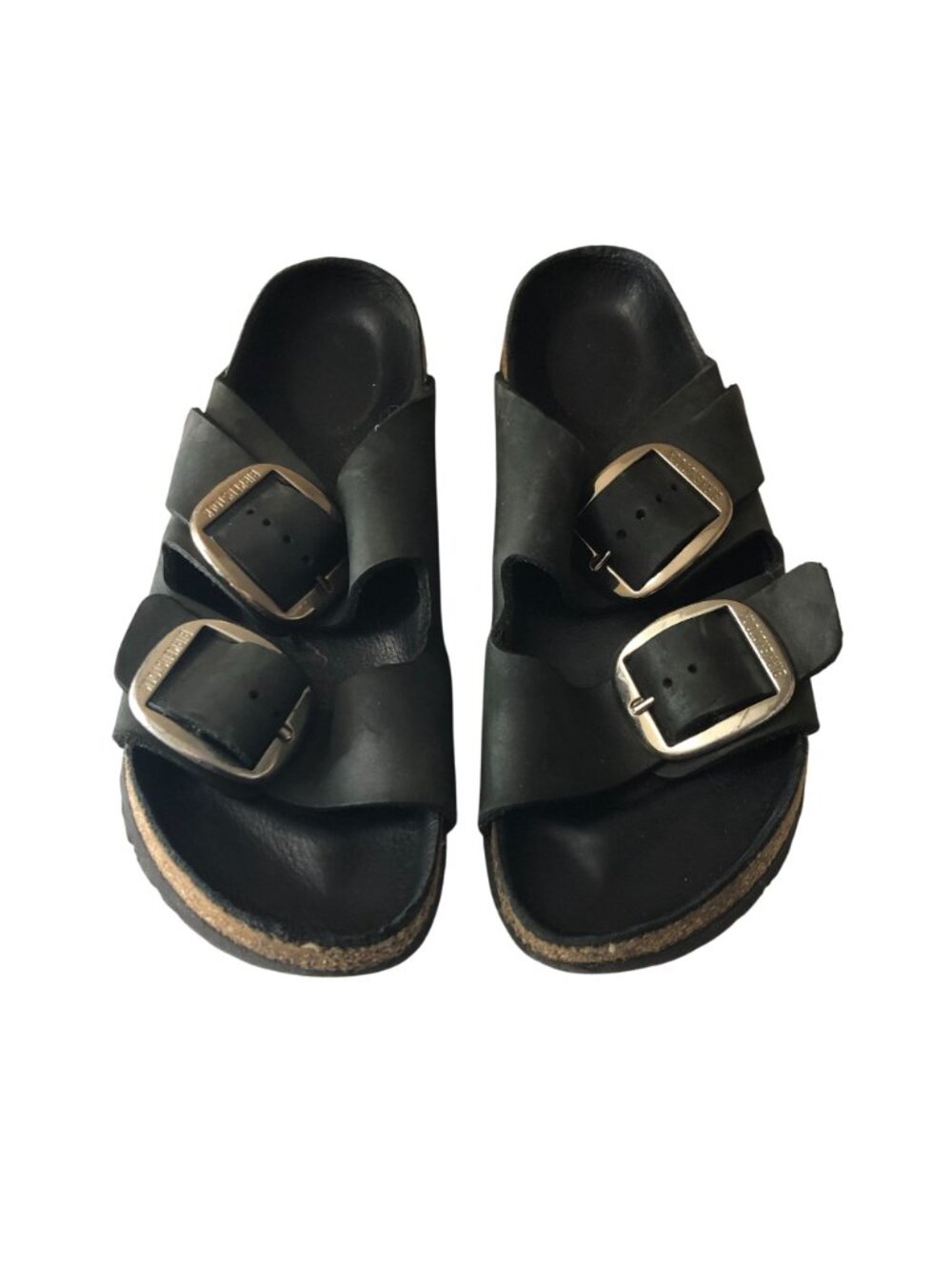 Birkenstock Arizona Big Buckle Sandals Black Oiled Leather Silver Buckle 38 US 7 - Picture 2 of 6